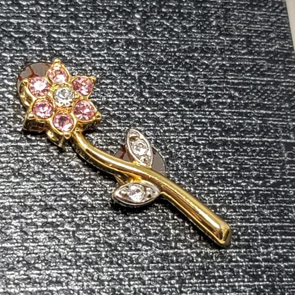 Sweet Little Pink Rhinestone Flower Pin - Picture 5 of 5